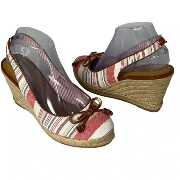 G.H. BASS & CO Kim Stripe Wedge Espadrille  Slingback Linen Coastal Beachy 9 - Picture 16 of 16